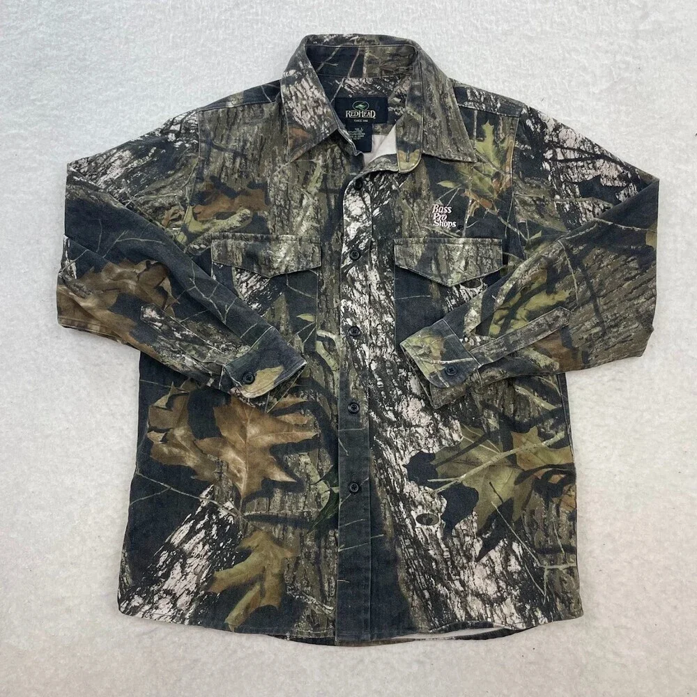Red Head Bass Pro Shops Camouflage Hunting Shirt Real Tree ButtonUp Size Youth L